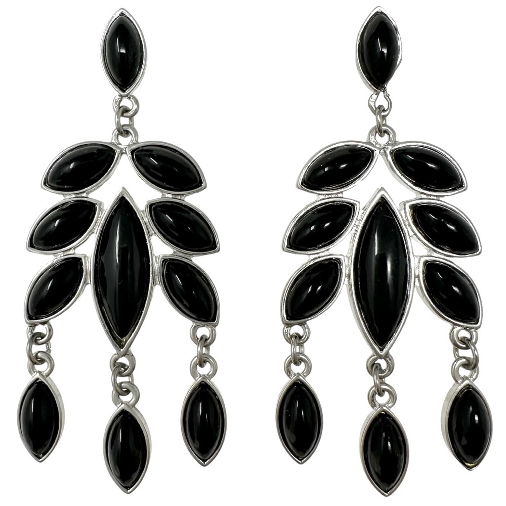 Black Chandelier Statement Post Drop Earrings